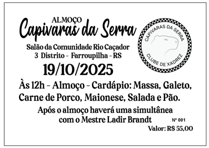 Foto de capa da notícia 4º Almoço de Aniversário do Clube de Xadrez Farroupilha - Capivaras da Serra